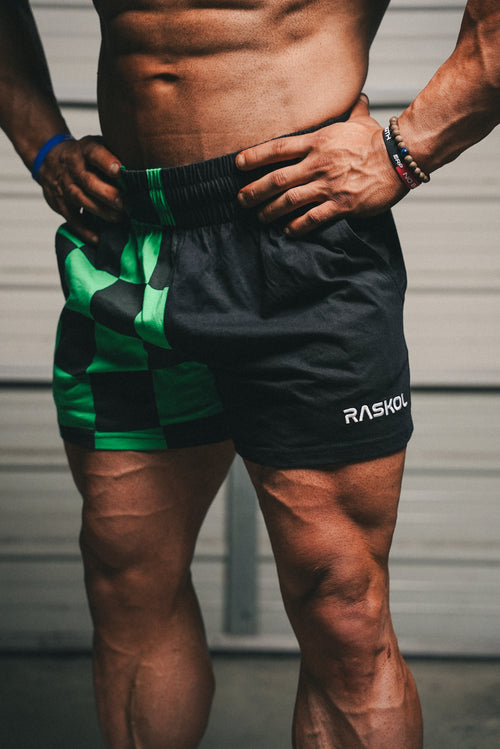 GREEN CHECKERED DUMPYS SHORTS (5" Inseam)